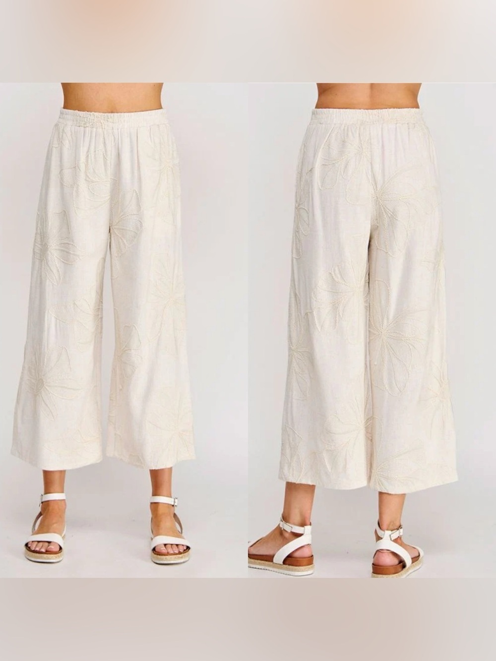 ALLIE ROSE WILLOW FLORAL EMBROIDERED CROPPED PANT SIZE LARGE